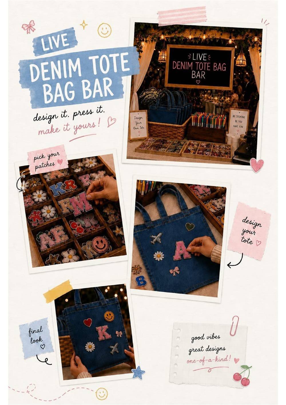 Live Denim Tote Bag Bar Carnival Stall